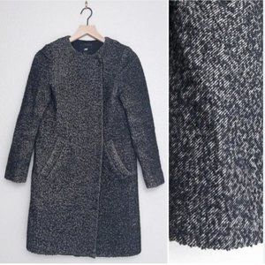 H&M Wool Blend Topcoat 2 Woven Black Formal Pockets Peacoat Collarless